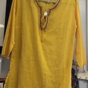 NWT women’s S/M yellow beaded tunic / cover up